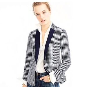 J Crew Navy Gingham Blazer‎ with Button Cuffs Size 2